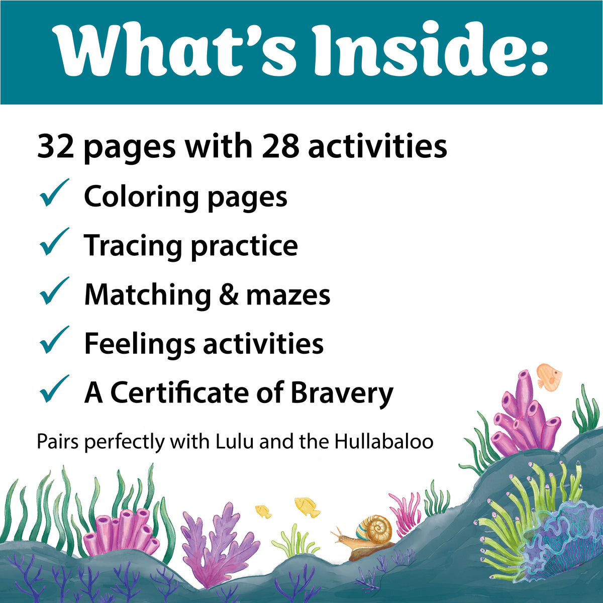 Lulu activity book preview pages showing mazes, matching games and Certificate of Bravery
